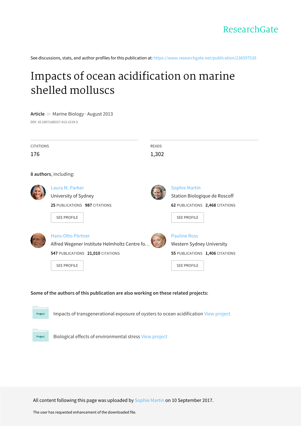 Impacts of Ocean Acidification on Marine Shelled Molluscs