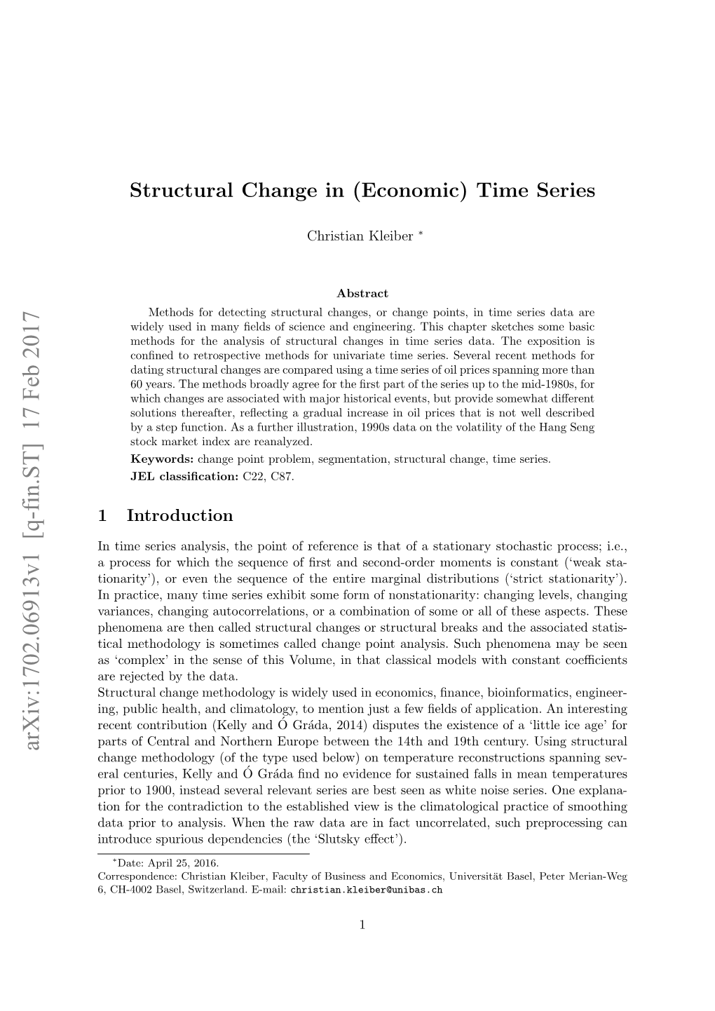 Structural Change in (Economic) Time Series