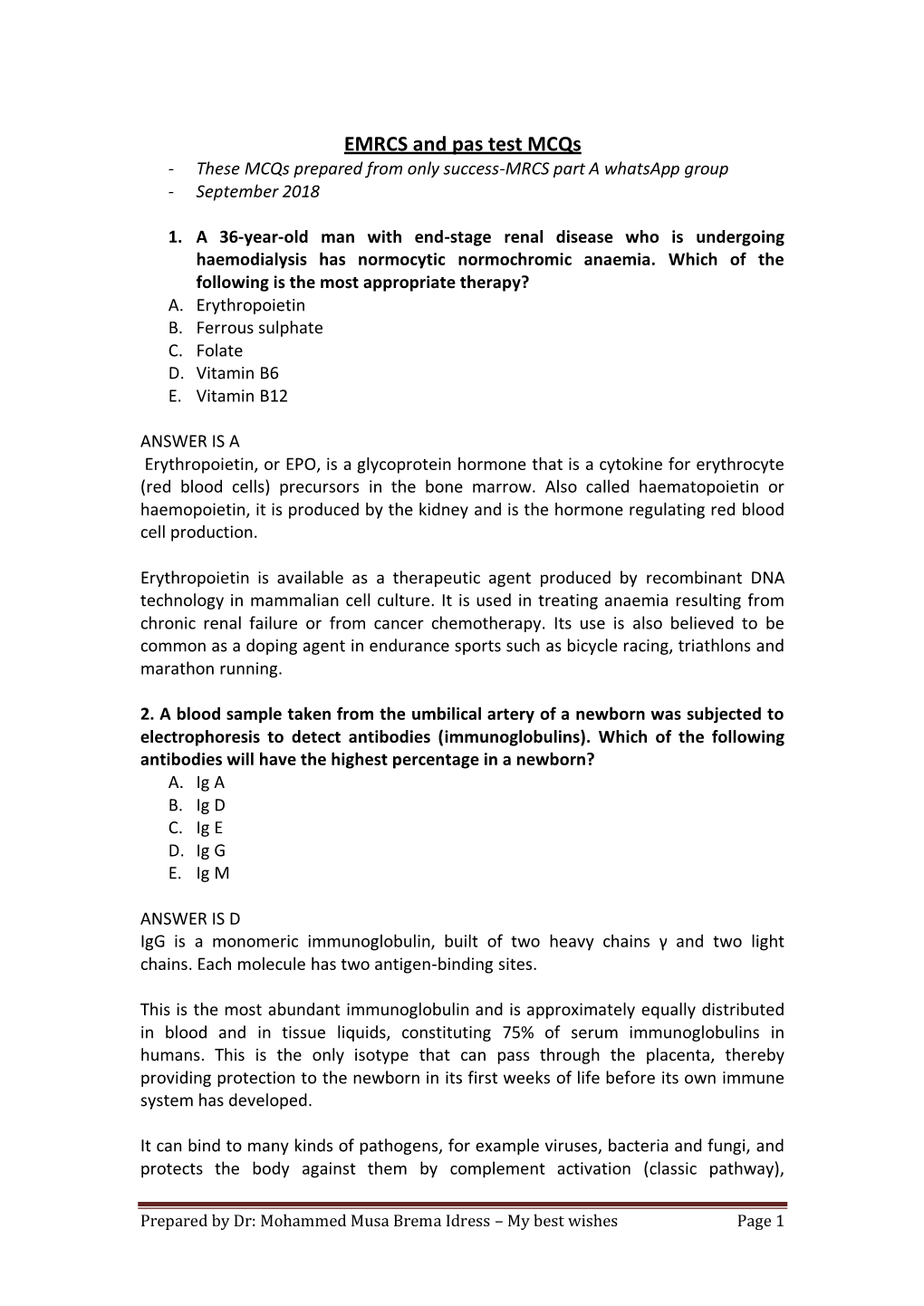 EMRCS and Pas Test Mcqs - These Mcqs Prepared from Only Success-MRCS Part a Whatsapp Group - September 2018