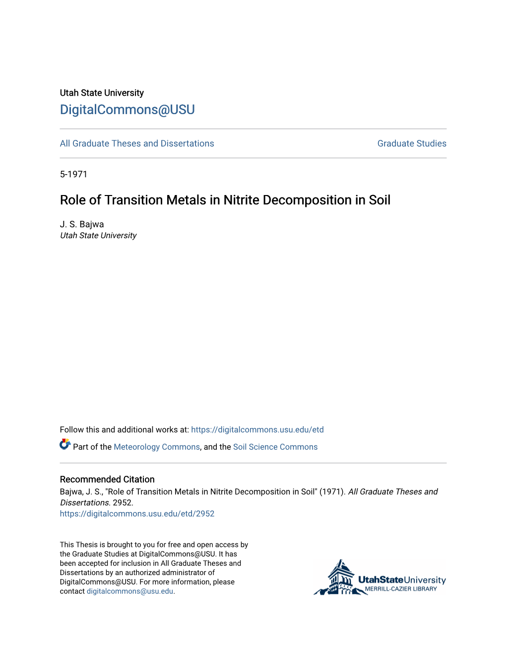 Role of Transition Metals in Nitrite Decomposition in Soil