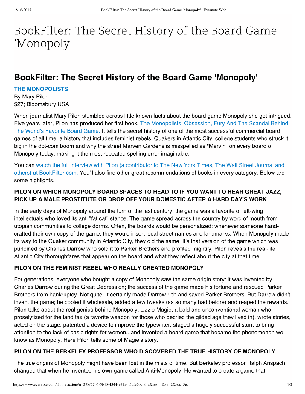 The Secret History of the Board Game 'Monopoly' | Evernote Web