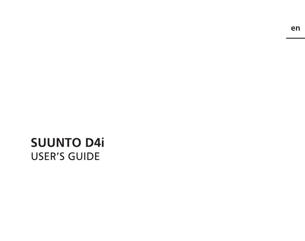 Suunto D4i User's Guide Contains Vitally Important Information Which Enables You to Become Familiar with Your Suunto Wristop Dive Computer