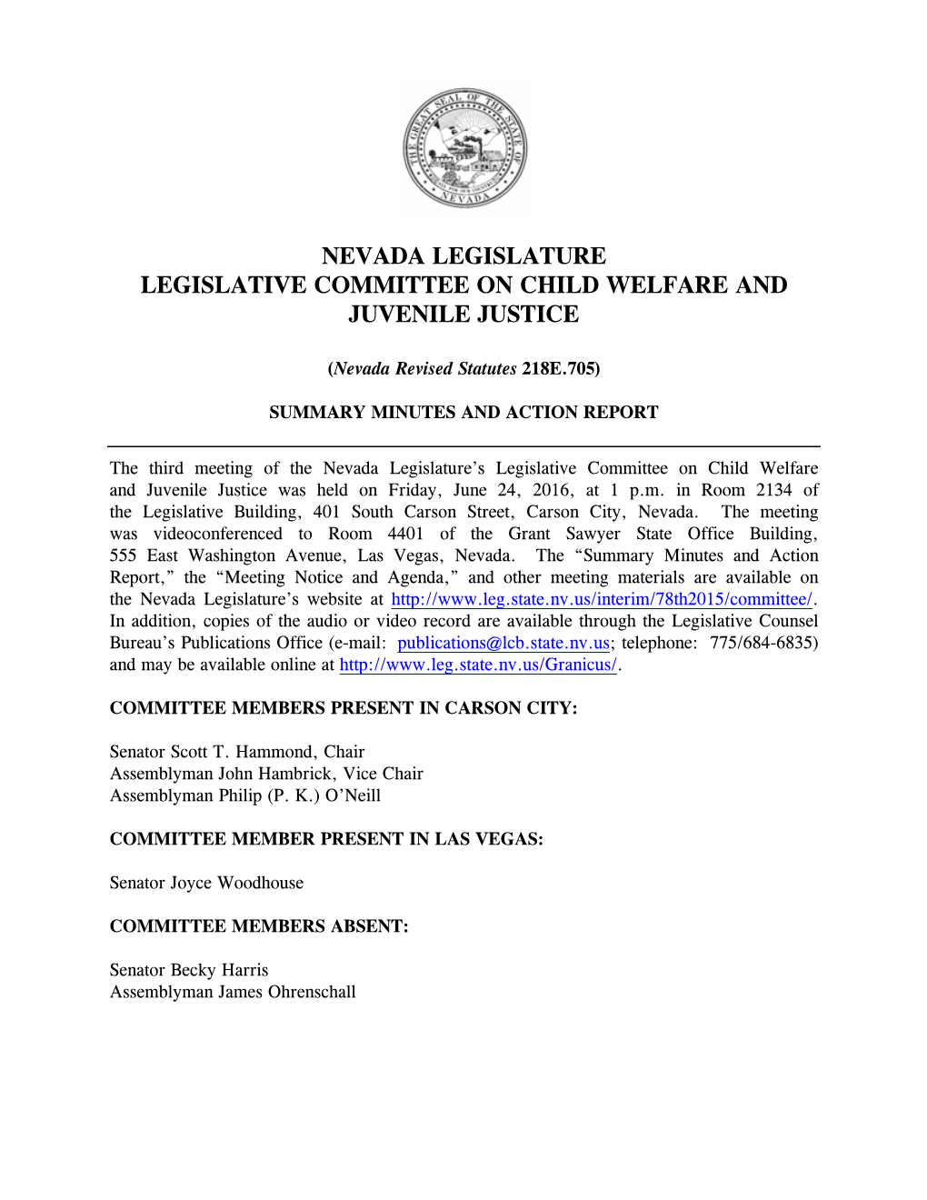 Nevada Legislature Legislative Committee on Child Welfare and Juvenile Justice