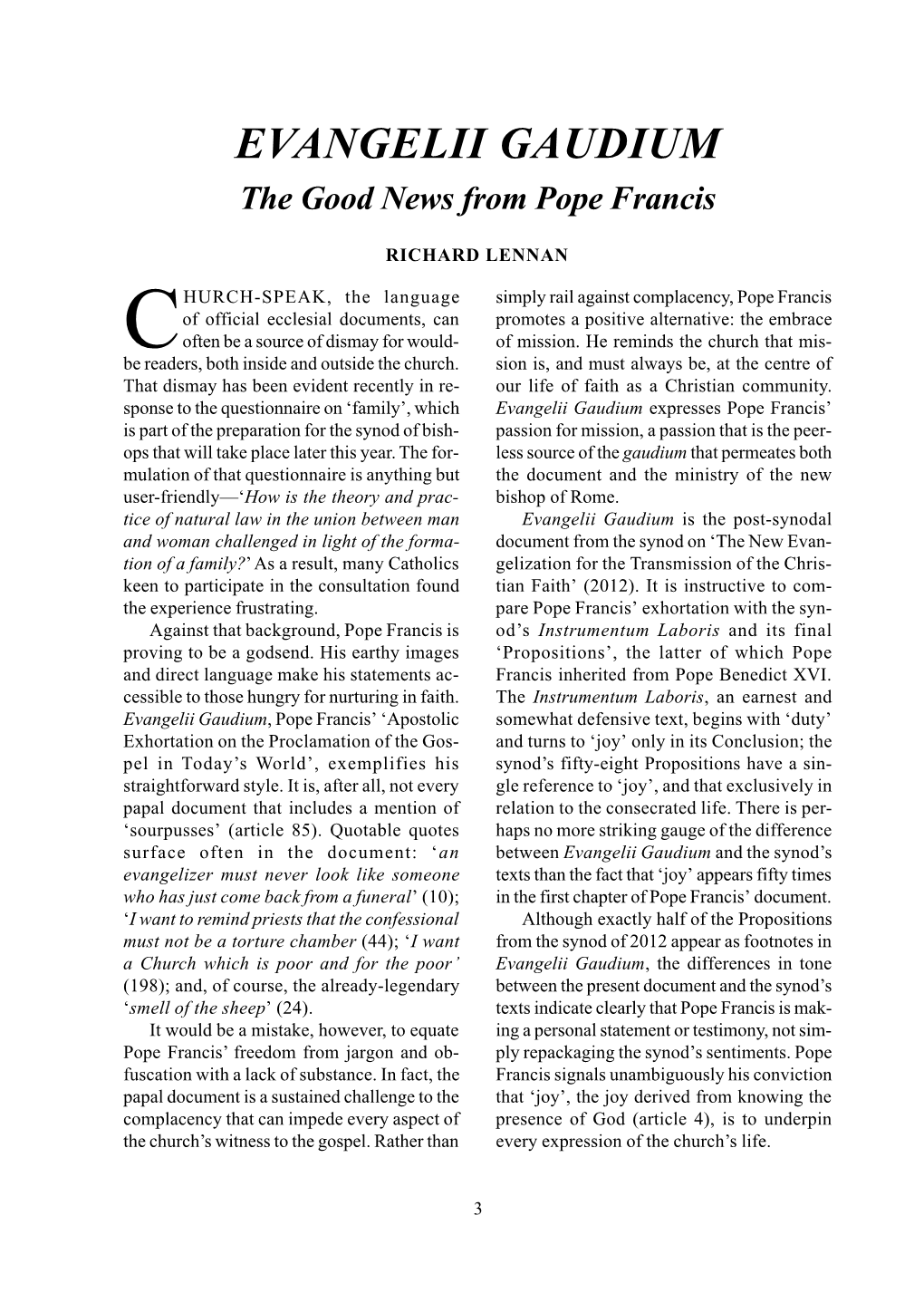 EVANGELII GAUDIUM the Good News from Pope Francis