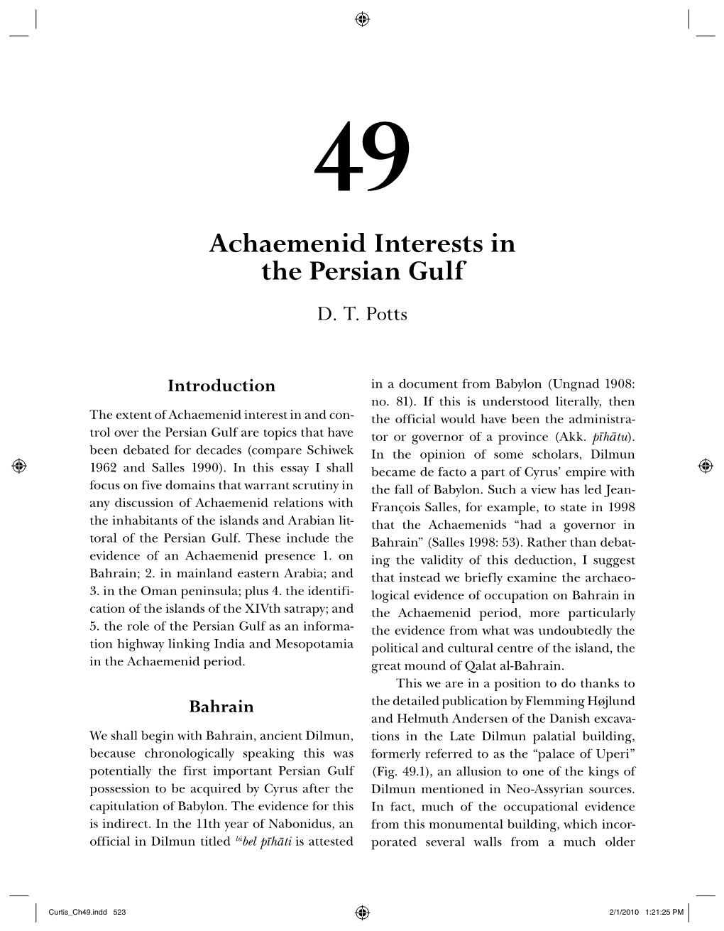 Achaemenid Interests in the Persian Gulf D