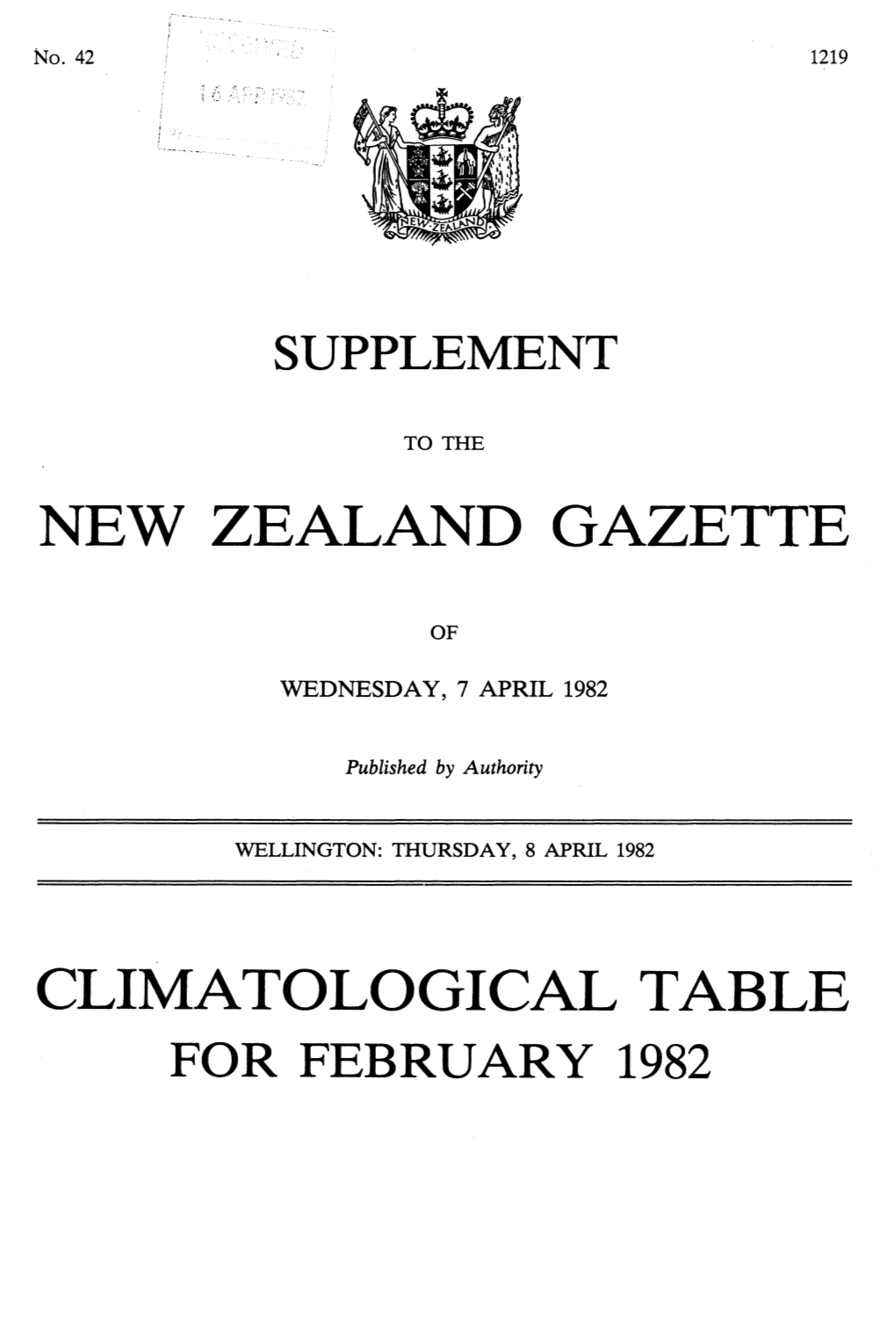 New Zealand Gazette Climatological Table