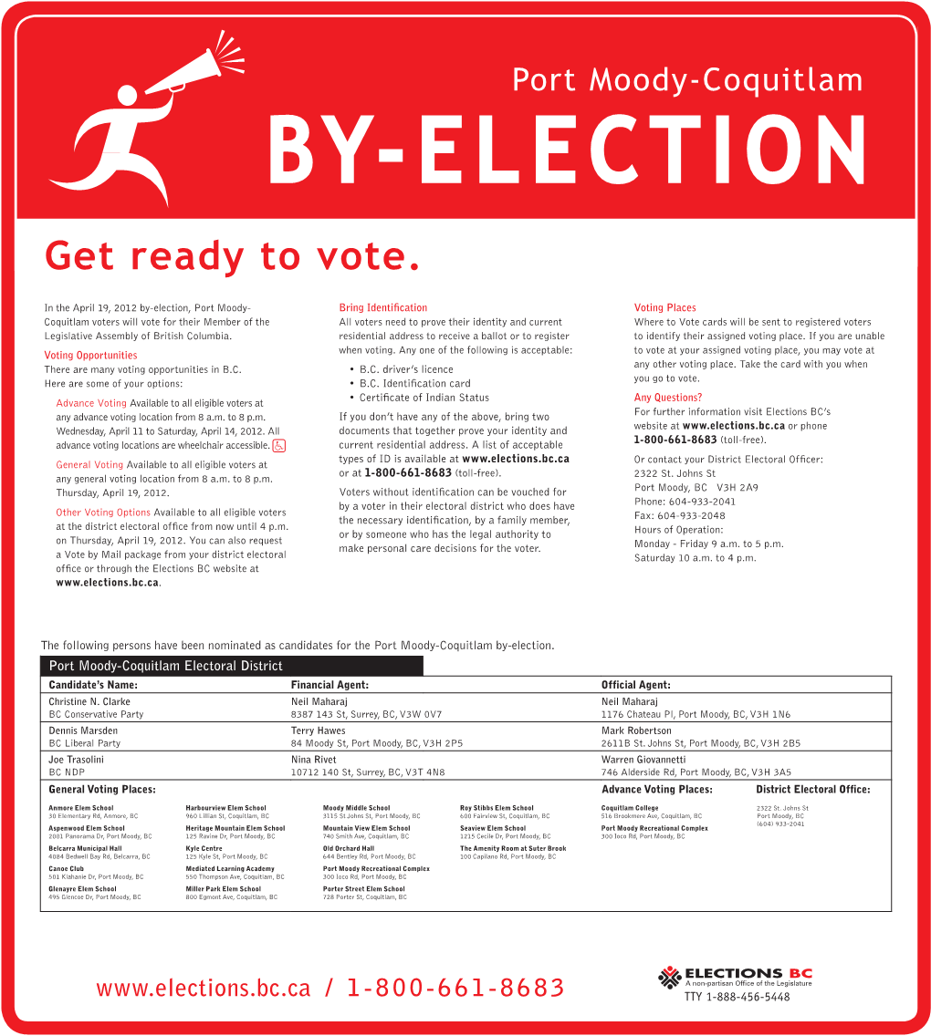 Get Ready to Vote. Port Moody-Coquitlam By-Election