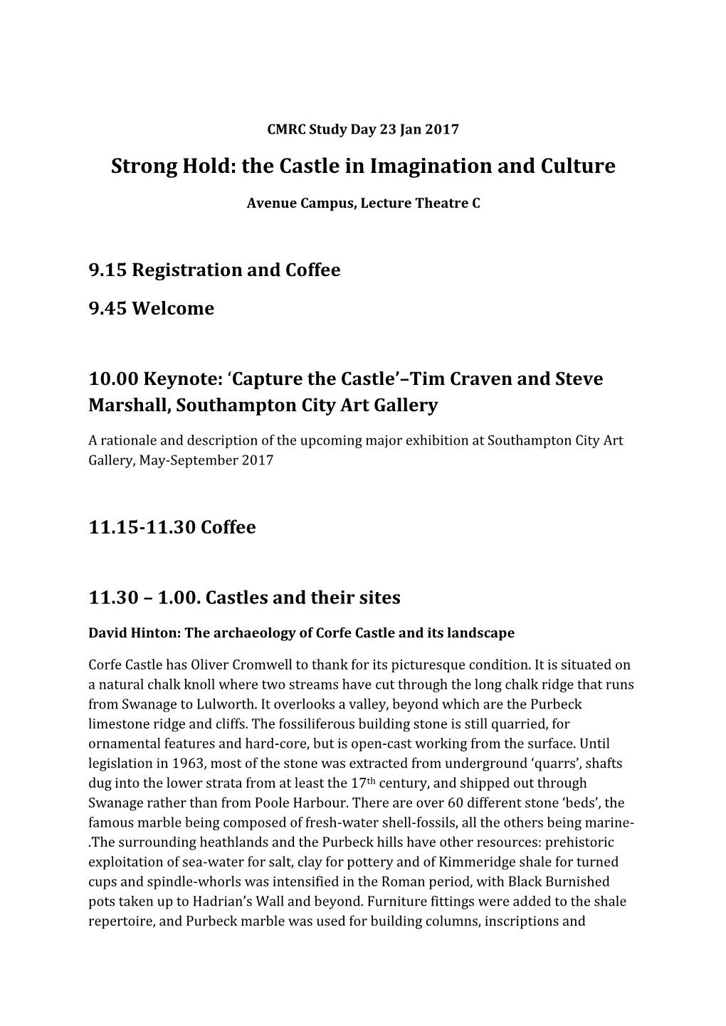 Strong Hold: the Castle in Imagination and Culture