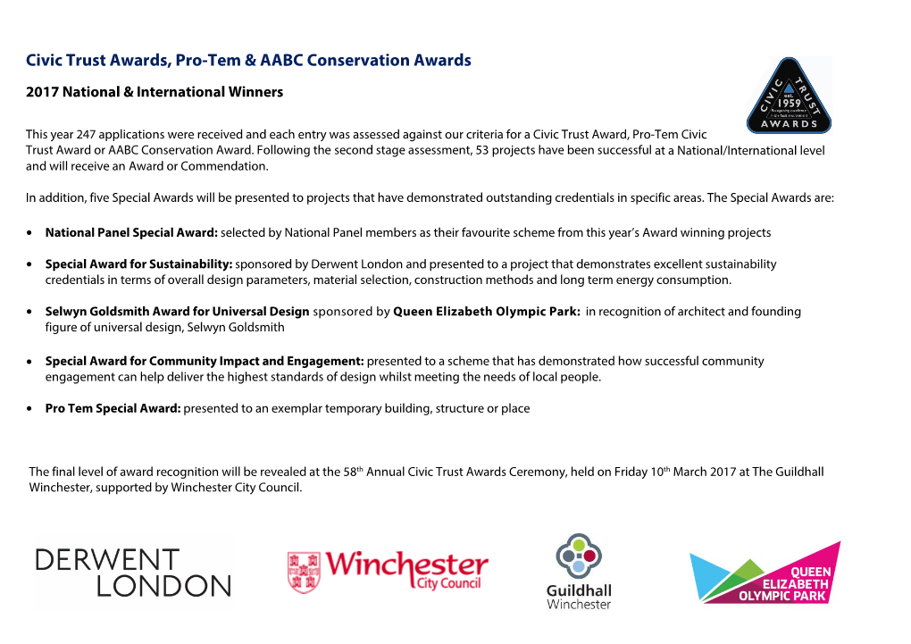 Civic Trust Awards, Pro-Tem & AABC Conservation Awards