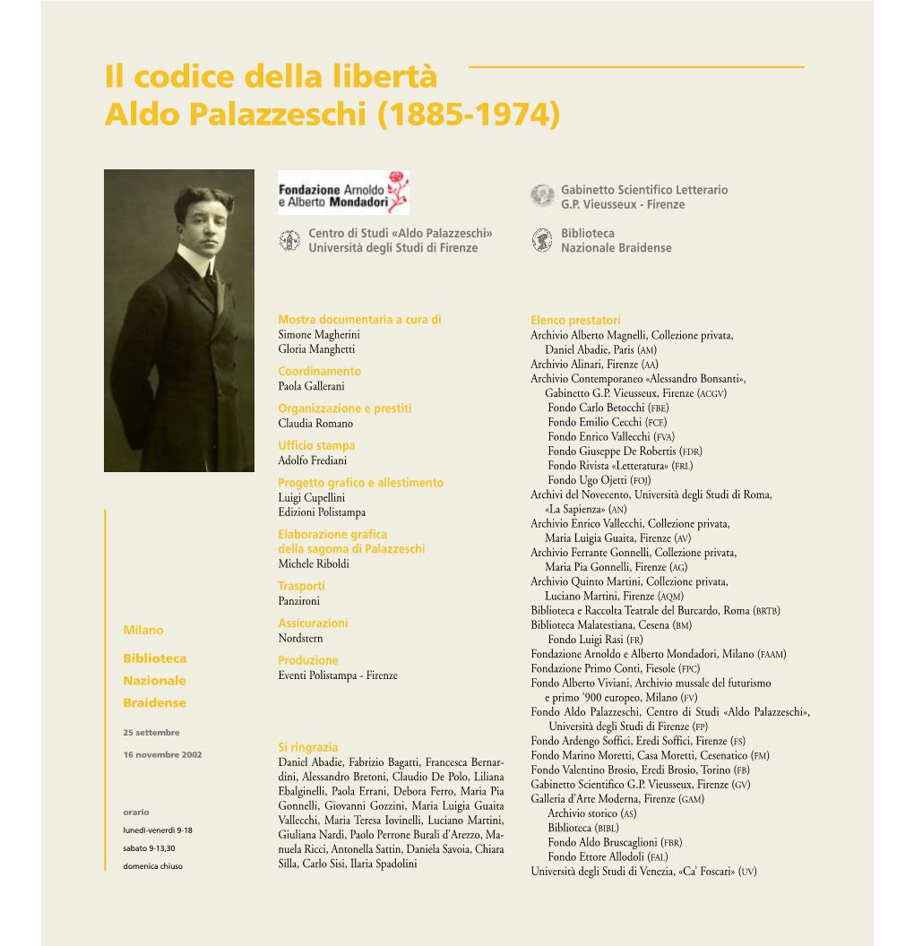 Il Codice Della Libertà Aldo Palazzeschi (1885-1974)