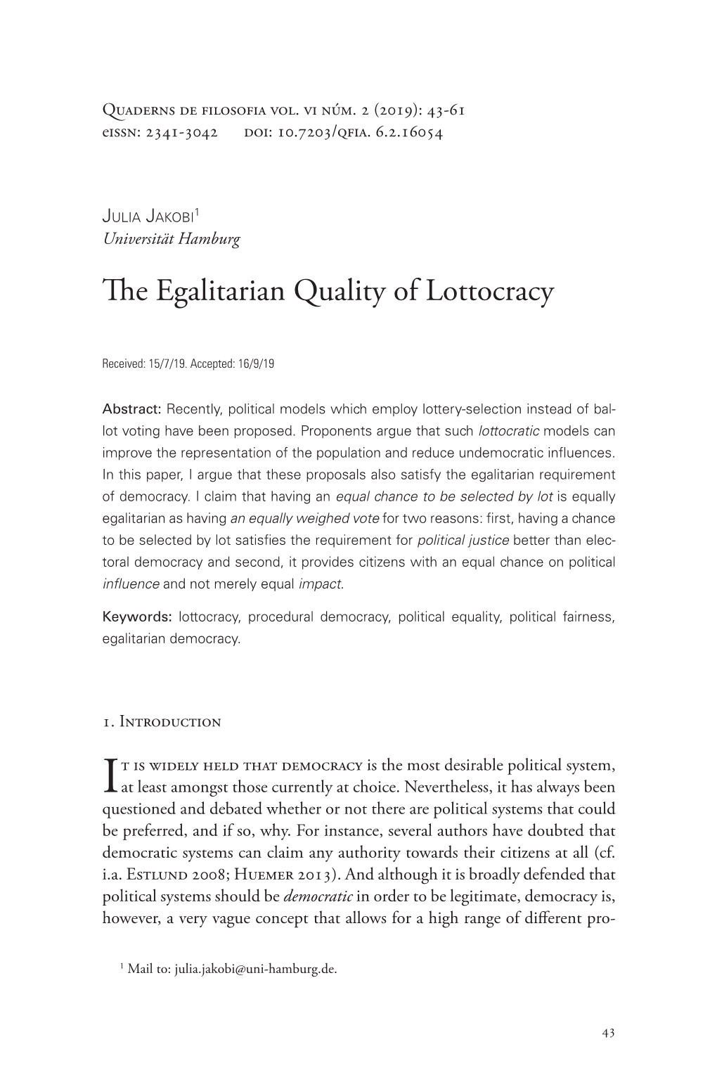 The Egalitarian Quality of Lottocracy