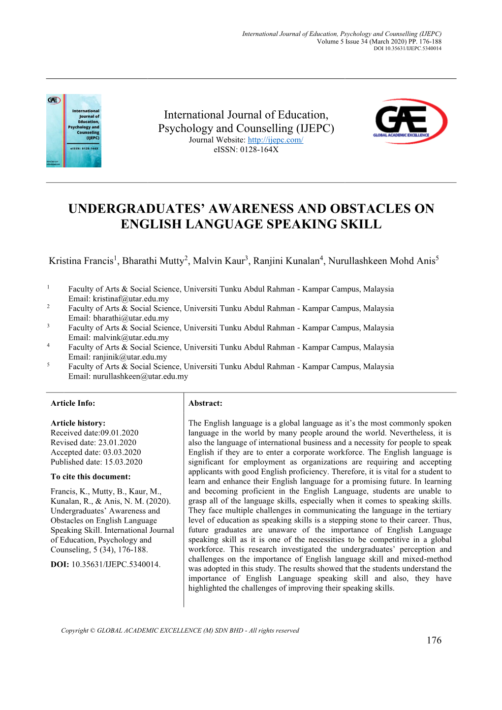 Undergraduates' Awareness and Obstacles on English