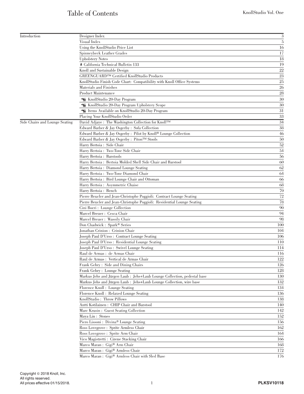 Table of Contents Knollstudio Vol