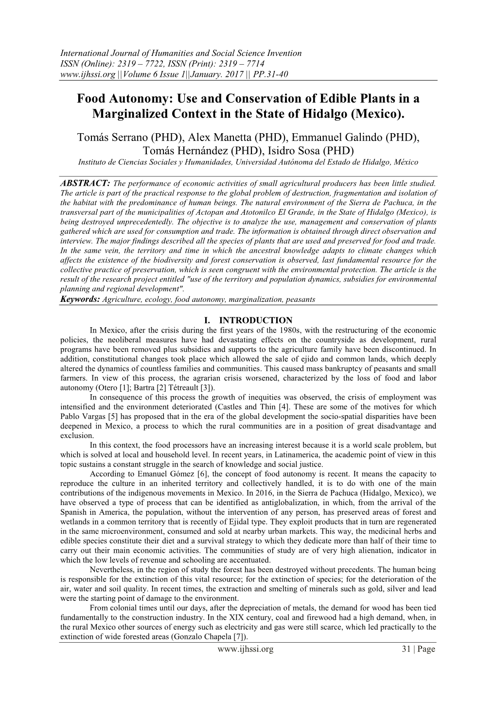 Use and Conservation of Edible Plants in a Marginalized Context in the State of Hidalgo (Mexico)