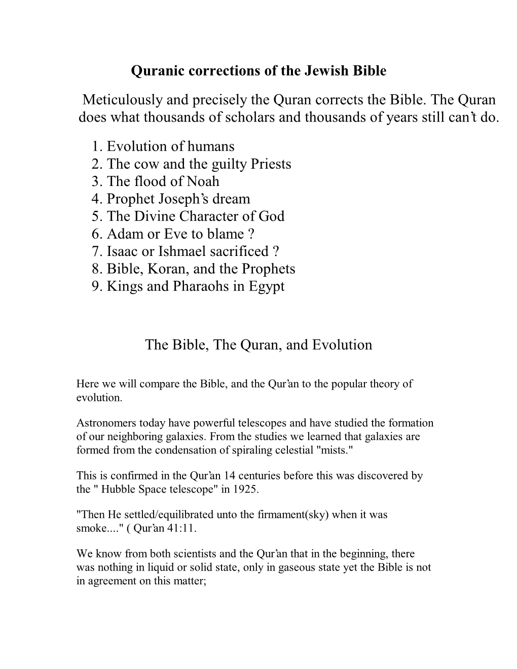Quranic Corrections of the Jewish Bible Meticulously and Precisely the Quran Corrects the Bible