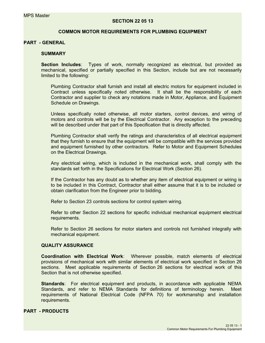 Common Motor Requirements for Plumbing Equipment