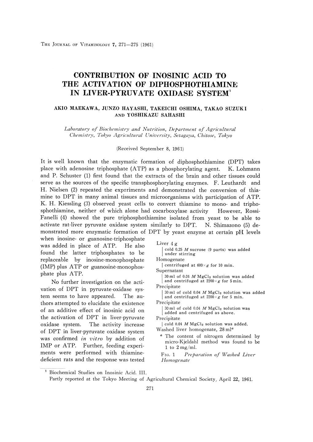 Contribution of Inosinic Acid to the Activation of Diphosphothiamine in Liver-Pyruvate Oxidase System1