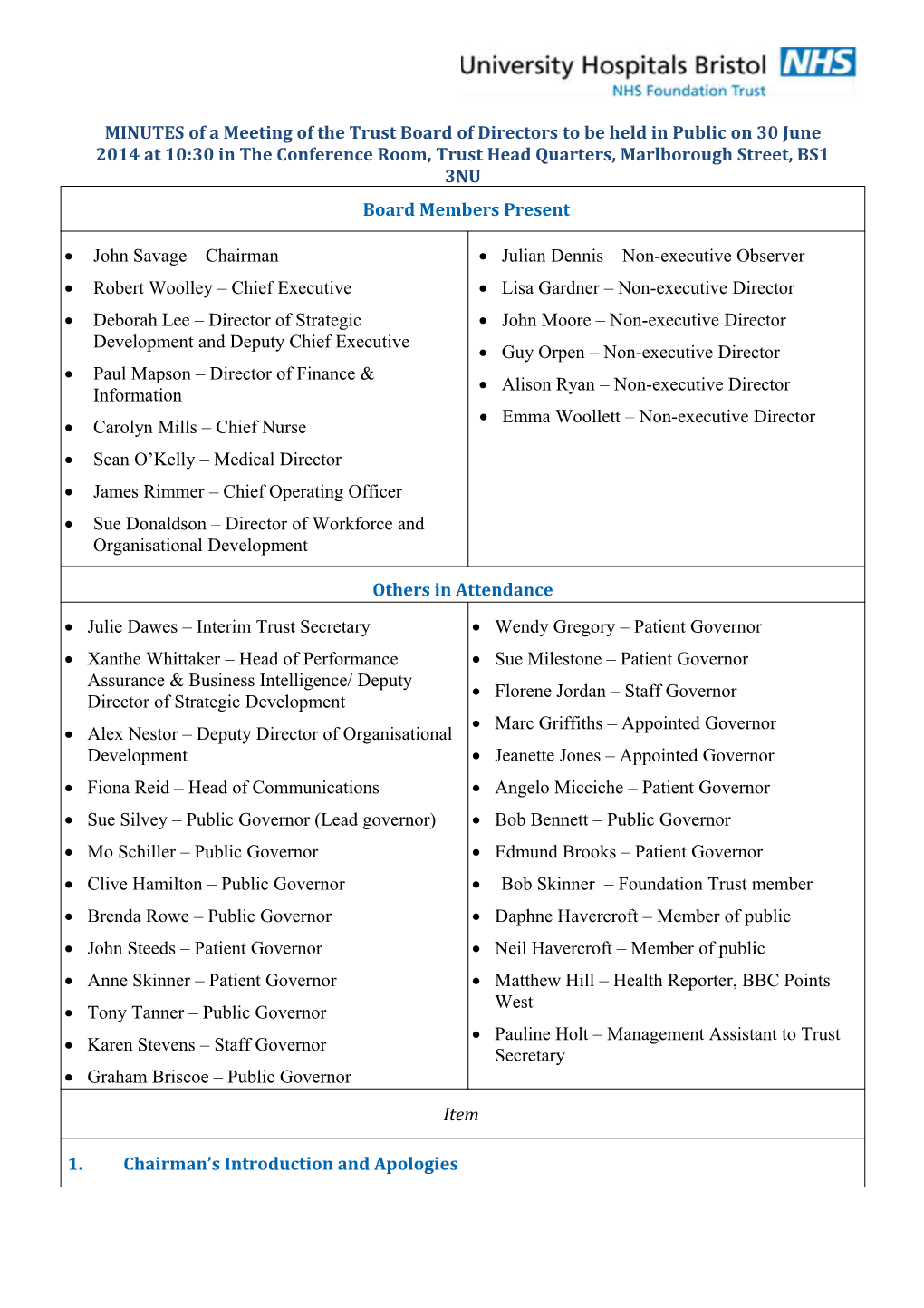 Page 15 of 15 of Minutes of a Meeting of the Trust Board of Directors to Be Held in Public