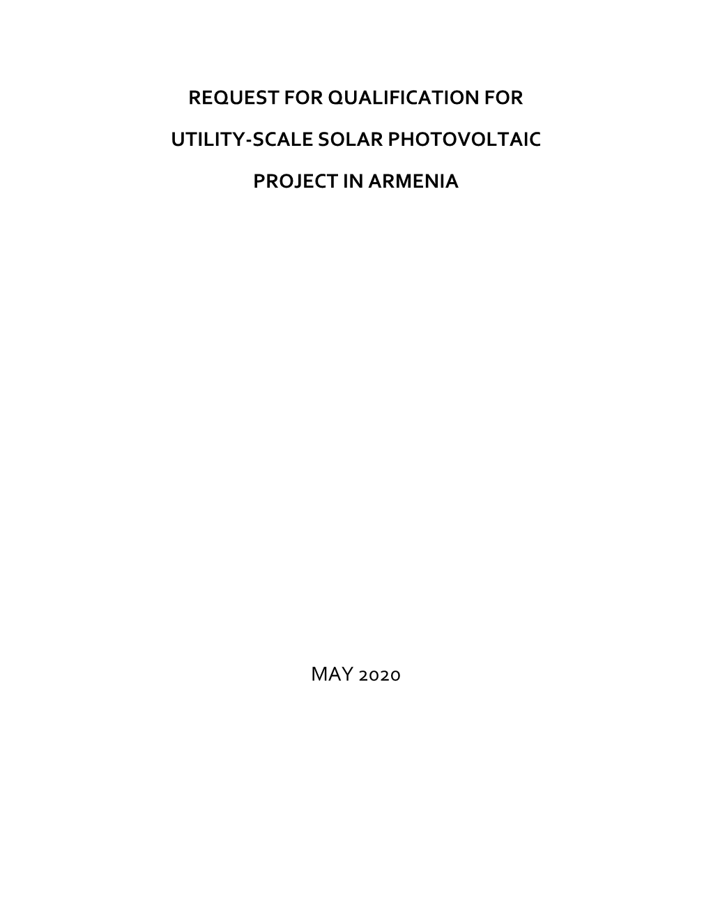 Request for Qualification for Utility-Scale Solar Photovoltaic Project in Armenia