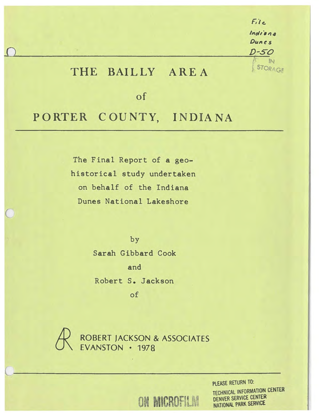 Bailly Area of Porter County, Indiana, Undertaken on Behalf of the Management of the Indiana Dunes National Lakeshore