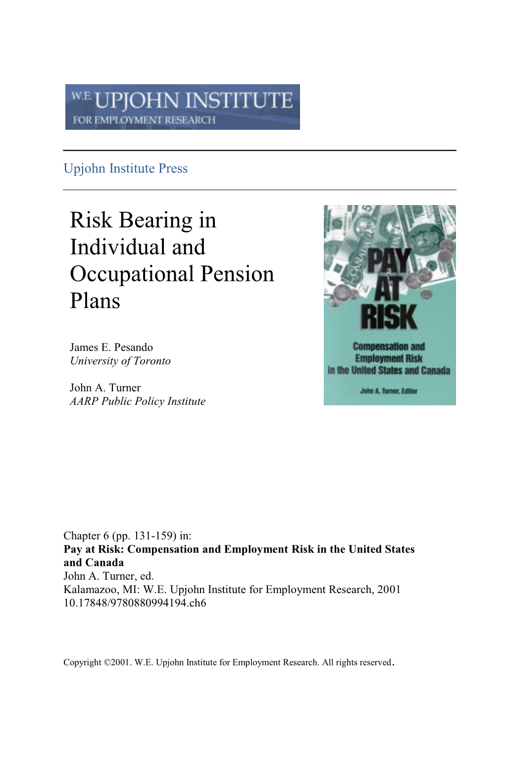 Risk Bearing in Individual and Occupational Pension Plans