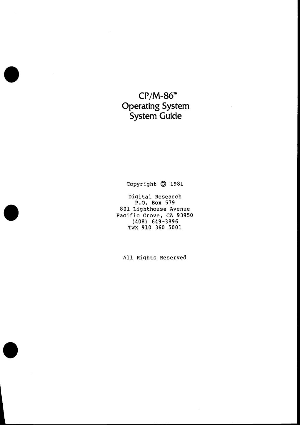 CP/M-86™ Operating System System Guide