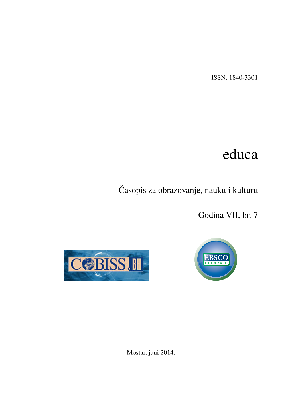 ˇcasopis Za Obrazovanje, Nauku I Kulturu Godina VII, Br. 7