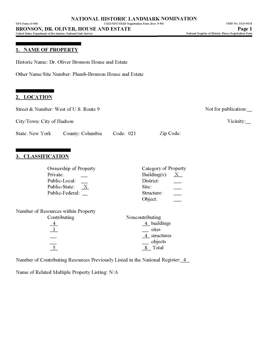 DR. OLIVER, HOUSE and ESTATE Page 1 United States Department of the Interior, National Park Service National Register of Historic Places Registration Form