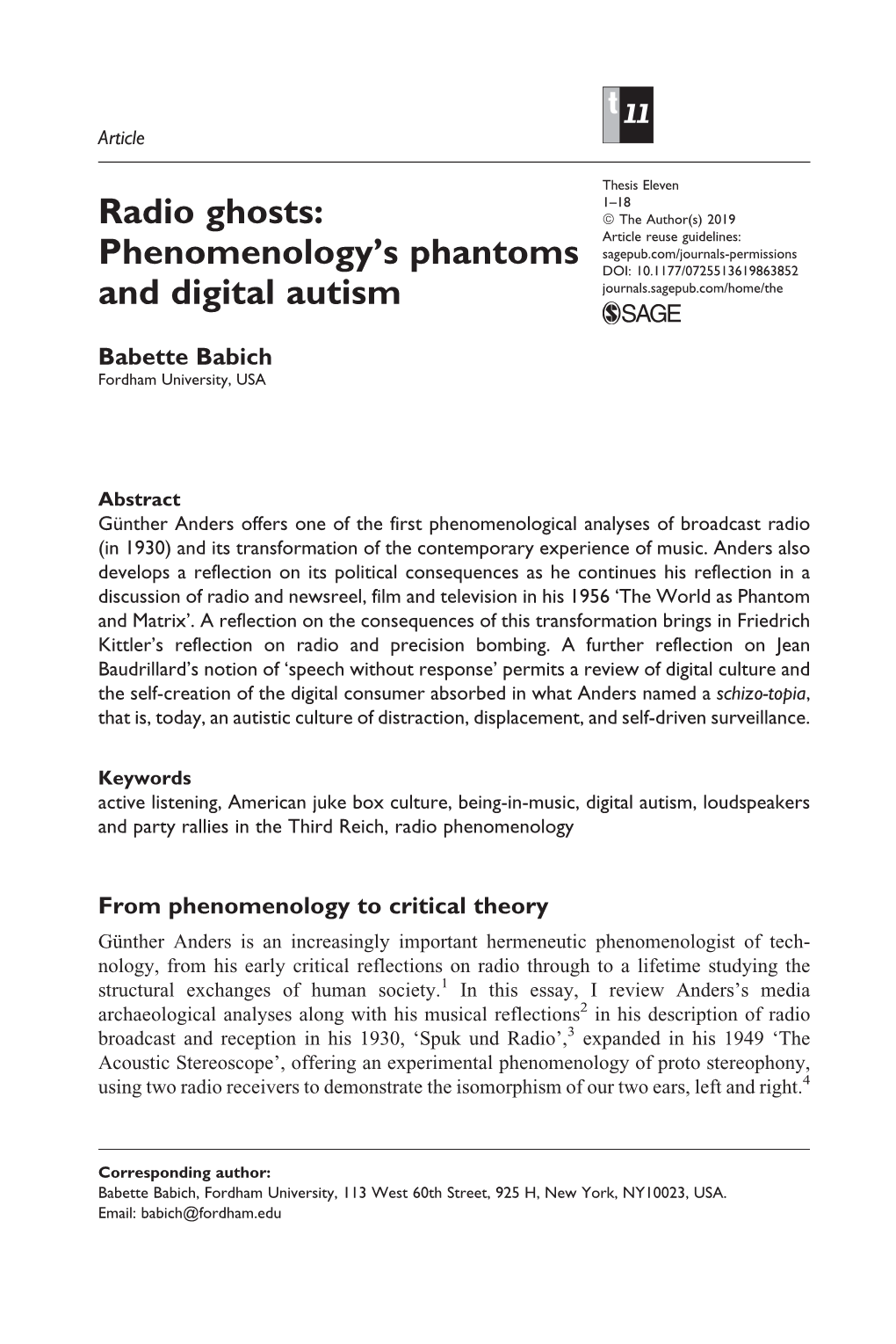 Radio Ghosts: Phenomenology's Phantoms and Digital Autism