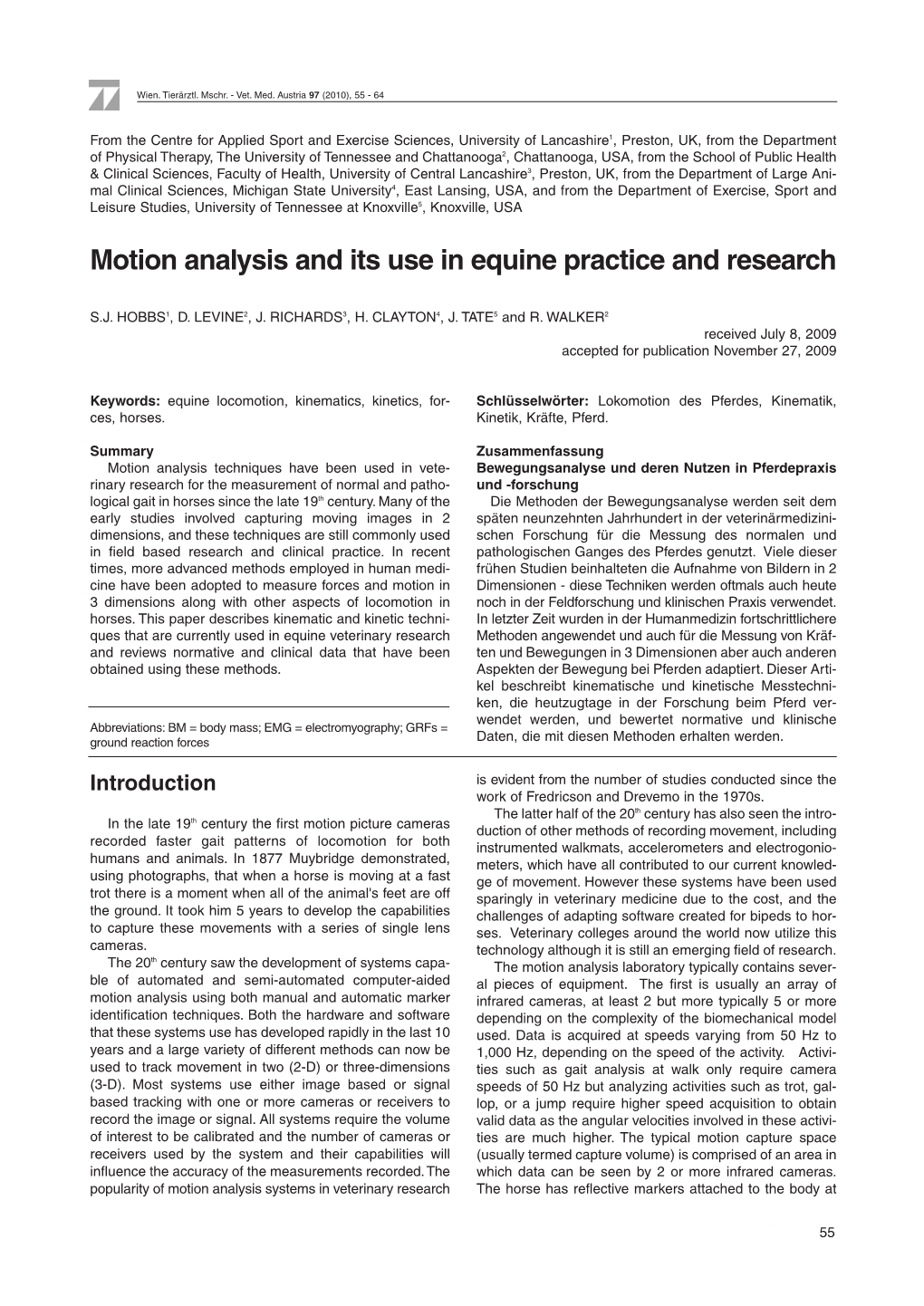 Motion Analysis and Its Use in Equine Practice and Research