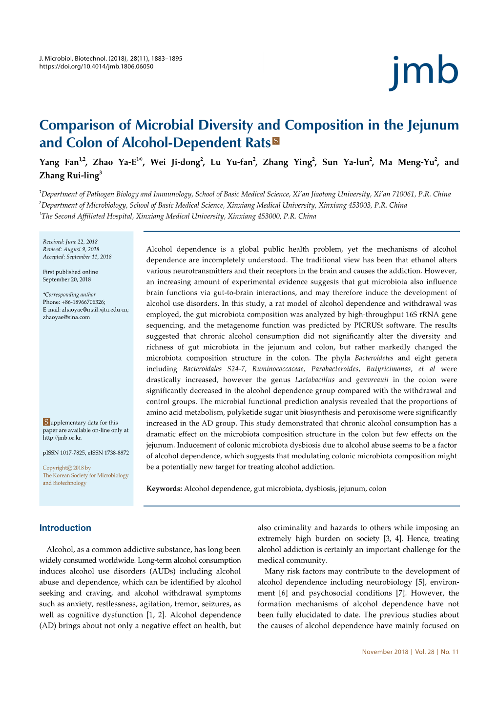 Comparison of Microbial Diversity and Composition in the Jejunum And