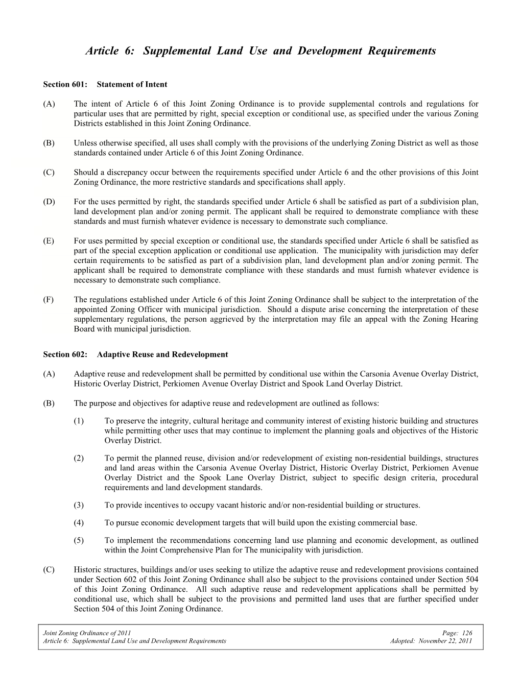 Zoning Article 6 – Supplemental Regulations