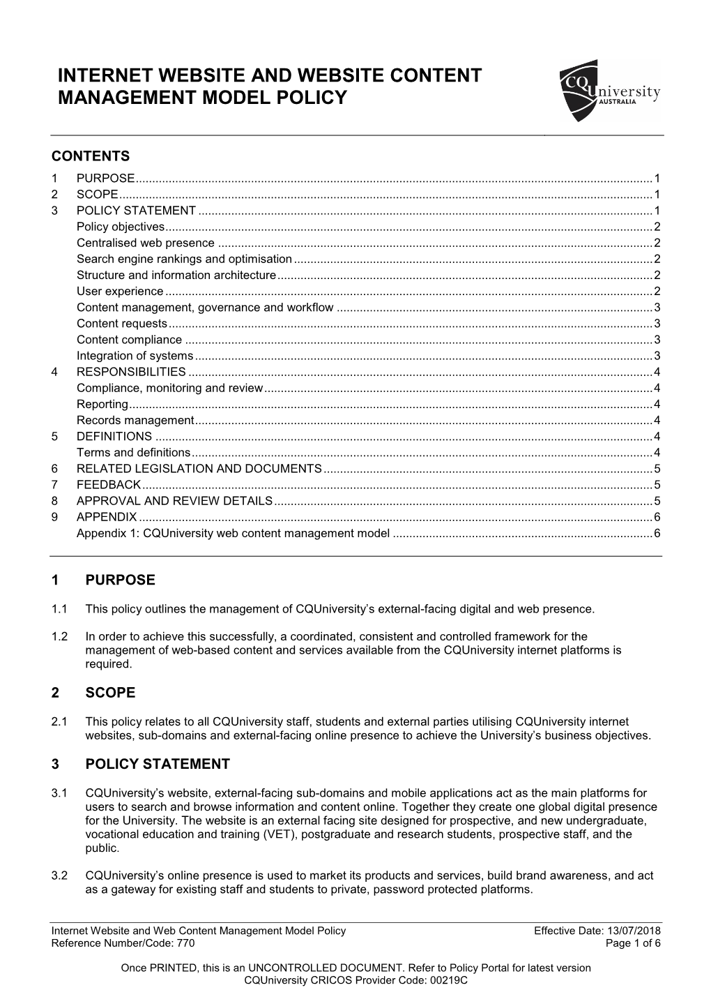 Internet Website and Website Content Management Model Policy