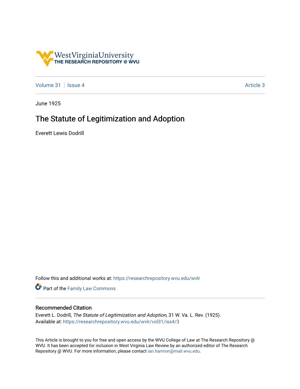 The Statute of Legitimization and Adoption