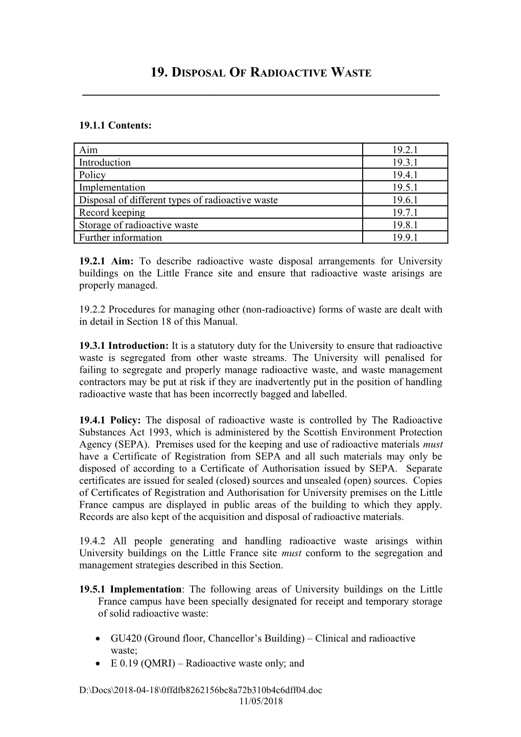 19. Disposal of Radioactive Waste