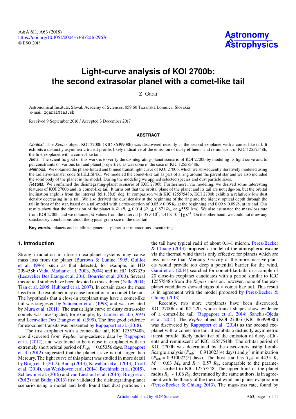 Light-Curve Analysis of KOI 2700B: the Second Extrasolar Planet with a Comet-Like Tail Z