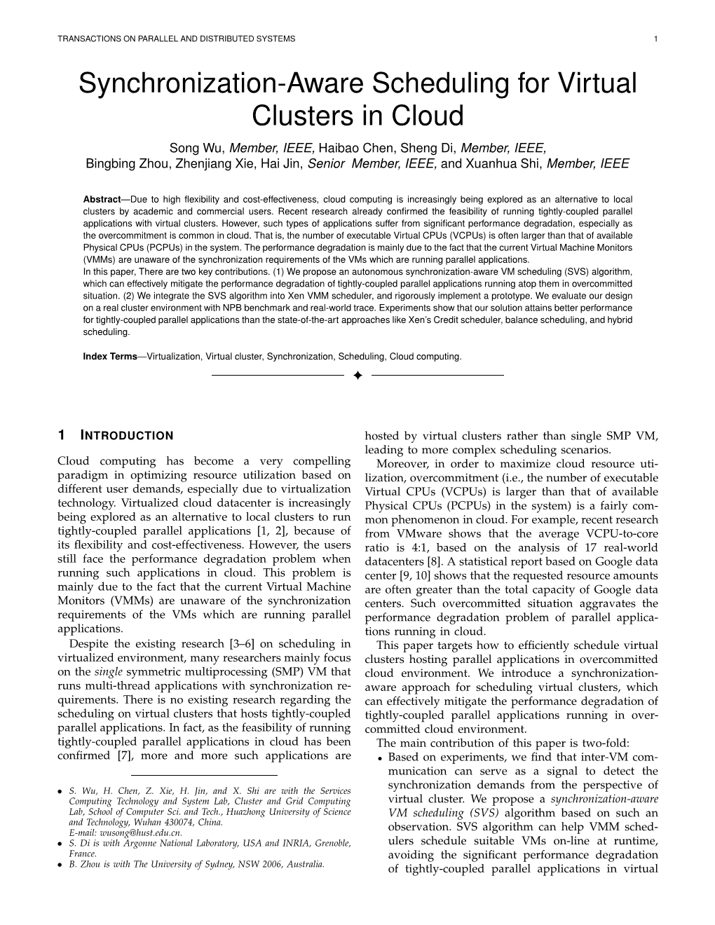 Synchronization-Aware Scheduling for Virtual Clusters in Cloud