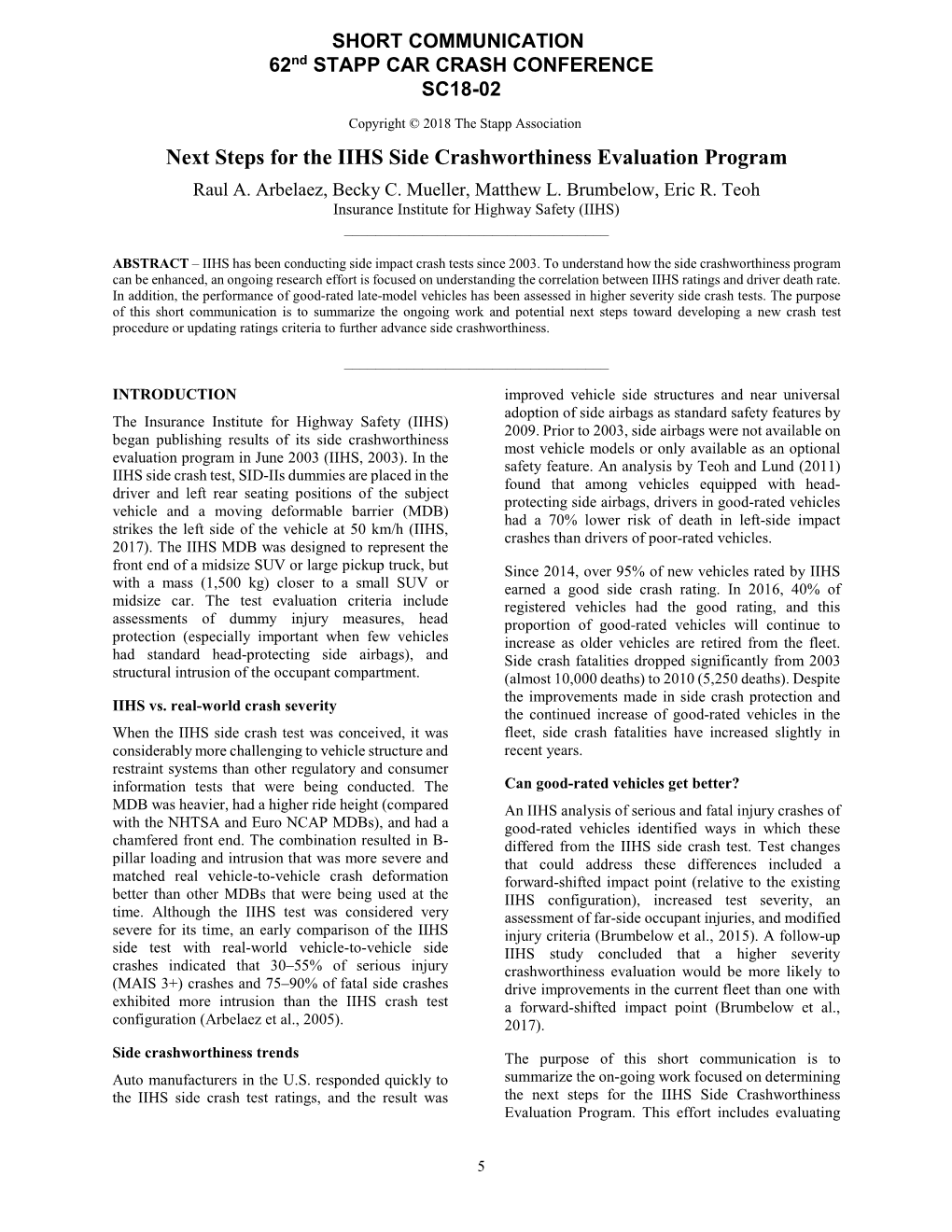 Next Steps for the IIHS Side Crashworthiness Evaluation Program Raul A