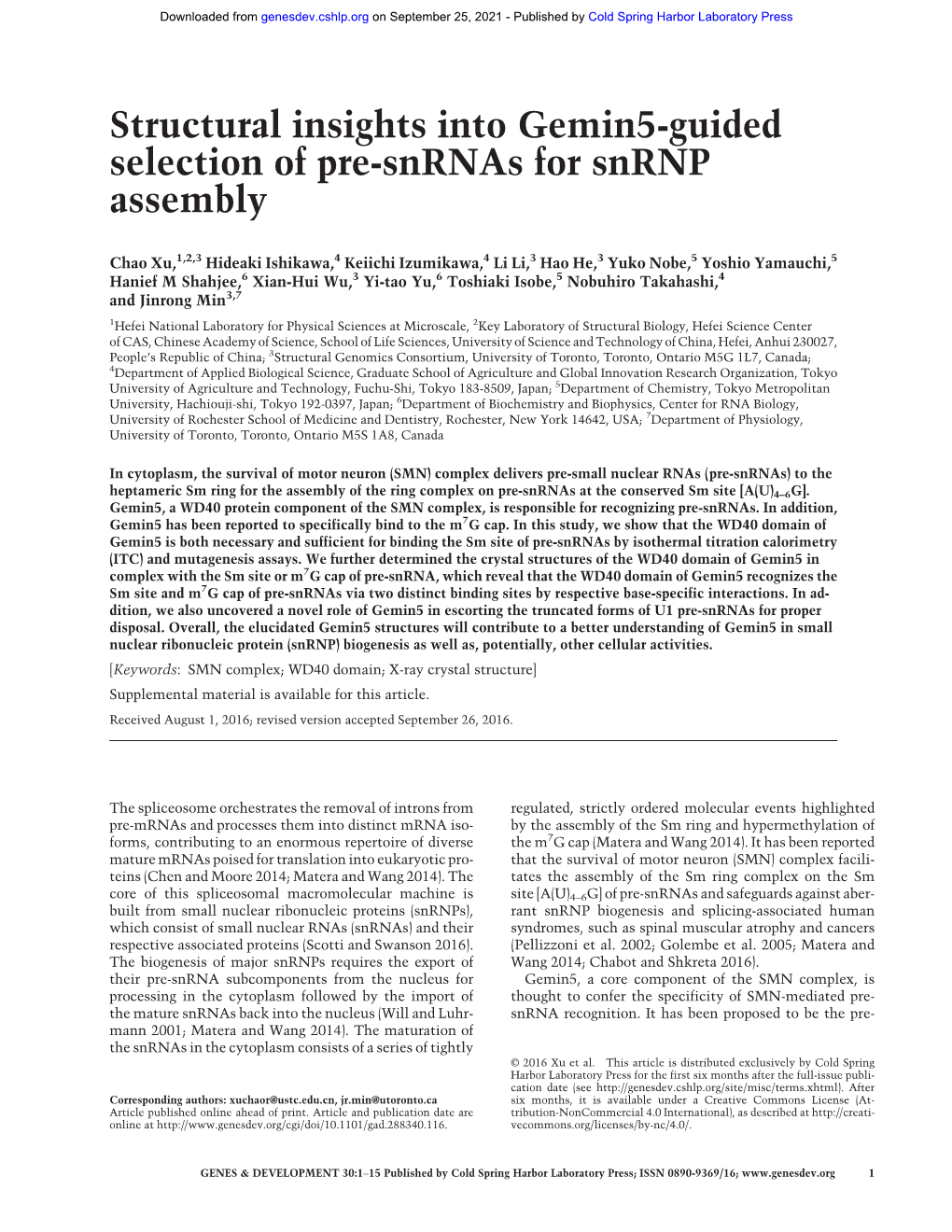 Structural Insights Into Gemin5-Guided Selection of Pre-Snrnas for Snrnp Assembly