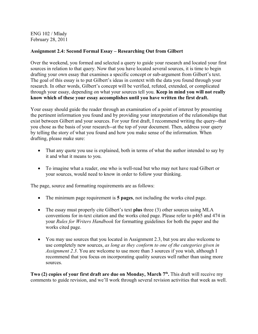 Assignment 2.4: Second Formal Essay Researching out from Gilbert