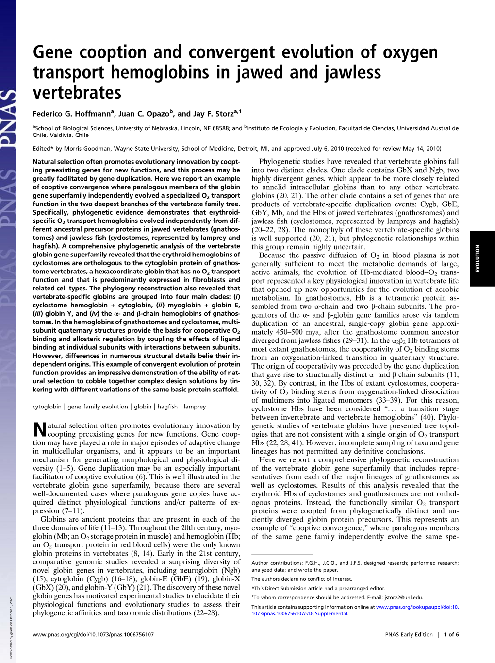 Gene Cooption and Convergent Evolution of Oxygen Transport Hemoglobins in Jawed and Jawless Vertebrates