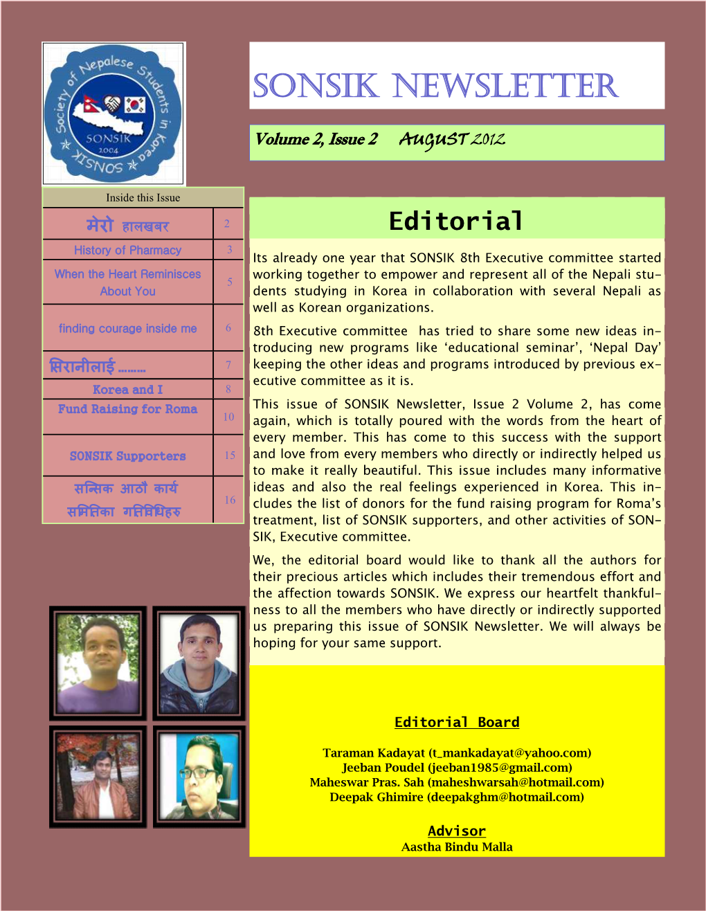 SONSIK Newsletter Volume 2 Issue2- Final Tara Edited