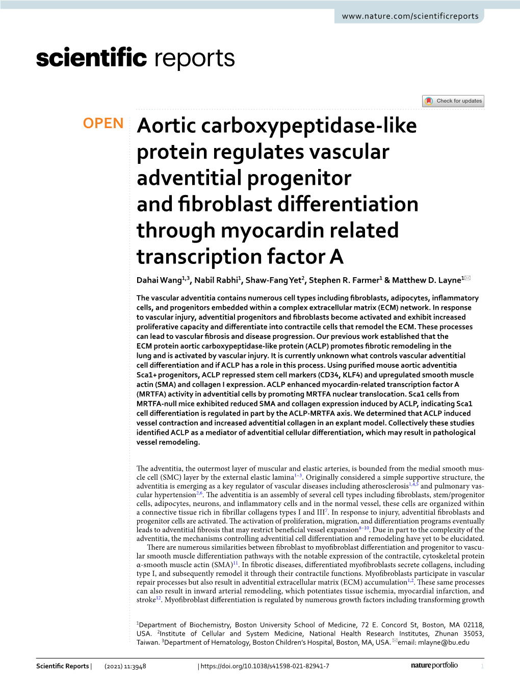 Aortic Carboxypeptidase-Like Protein Regulates Vascular Adventitial