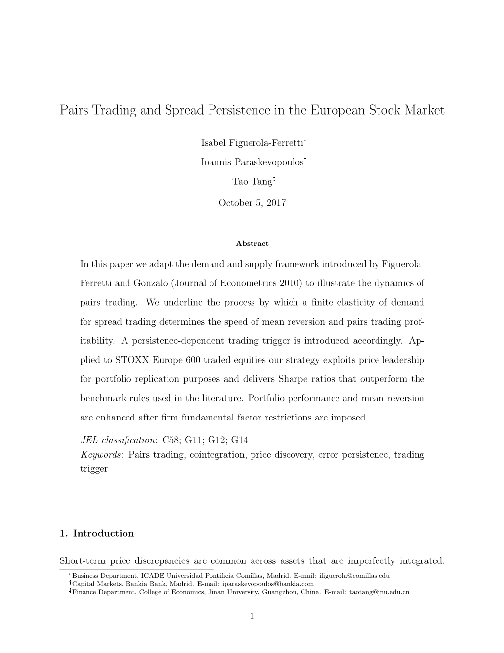 Pairs Trading and Spread Persistence in the European Stock Market