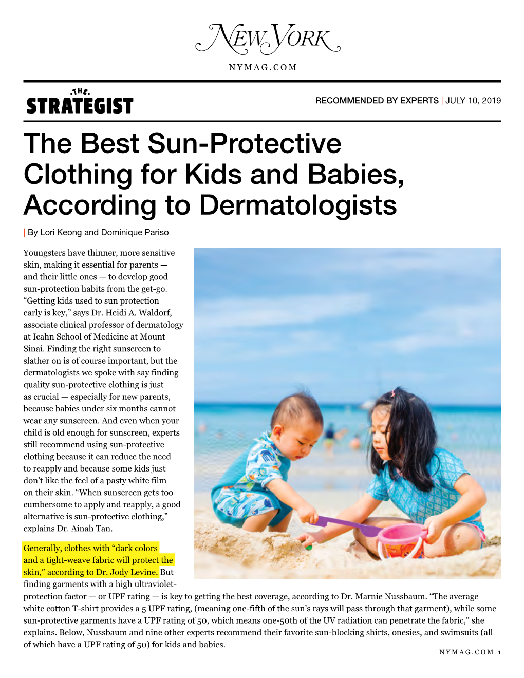 Sun-Protective Clothing for Kids and Babies, According to Dermatologists | by Lori Keong and Dominique Pariso