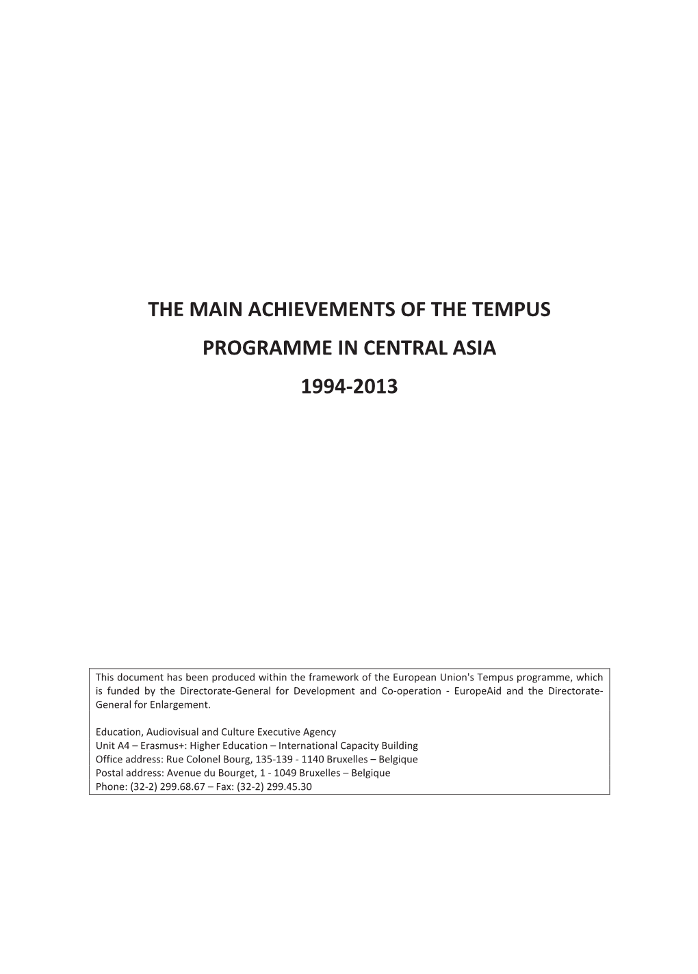 The Main Achievements of the Tempus Programme in Central Asia 1994‐2013