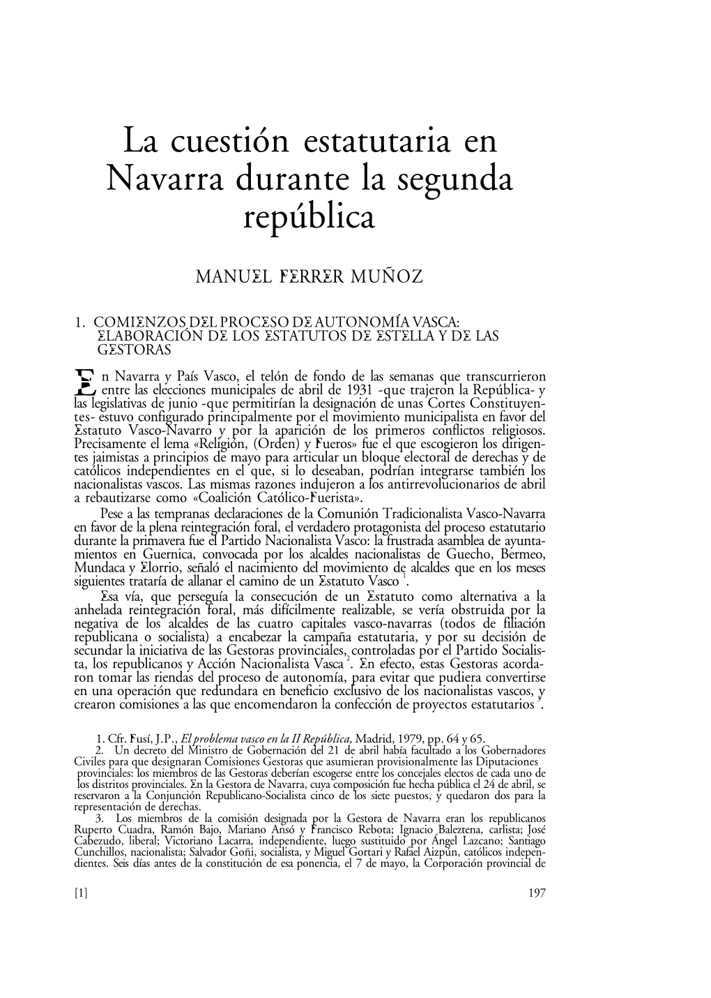 La Cuestión Estatutaria En Navarra Durante La Segunda República