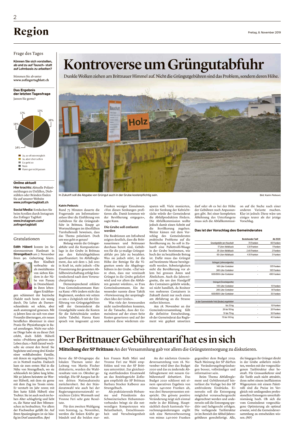 Zofinger Tagblatt, Vom: Freitag, 8. November 2019