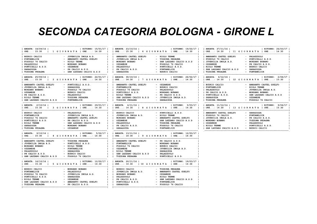 Seconda Categoria Bologna - Girone L