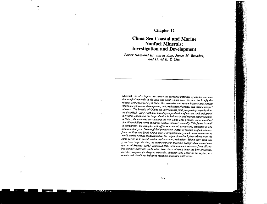 China Sea Coastal and Marine Nonfuel Minerals: Investigation and Development Porter Hoagland Ill, Jinsen Lang, James M